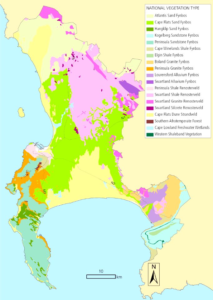 Cape Town Vegetation Types 1 - original vegetation