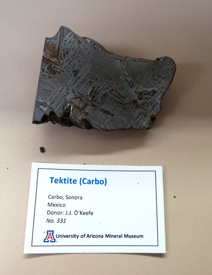 Carbo tektite, Mexico - University of Arizona Mineral Museum - University of Arizona - Tucson, AZ - DSC08501