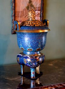 Cloisonne and gilt, China, said to be from the Summer Palace, Beijing, taken at time of Boxer Uprising - Blue Drawing Room - Shugborough Hall - Staffordshire, England - DSC00331