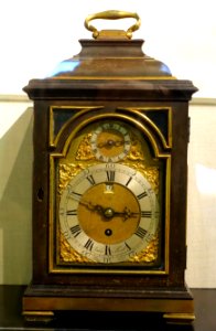 Clock, by John E. Ellicott, London, England, c. 1735, ebonized wood case, gold decoration, glass, brass - Portland Museum of Art - Portland, Maine - DSC04135