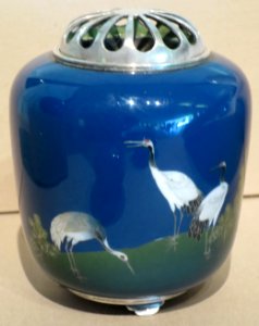 Cloisonné incense burner with design of cranes and pine by Namikawa Yasuyuki photo