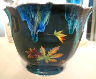 Cloisonné bowl with design of autumn leaves and running glaze effect by Kawade Shibataro photo