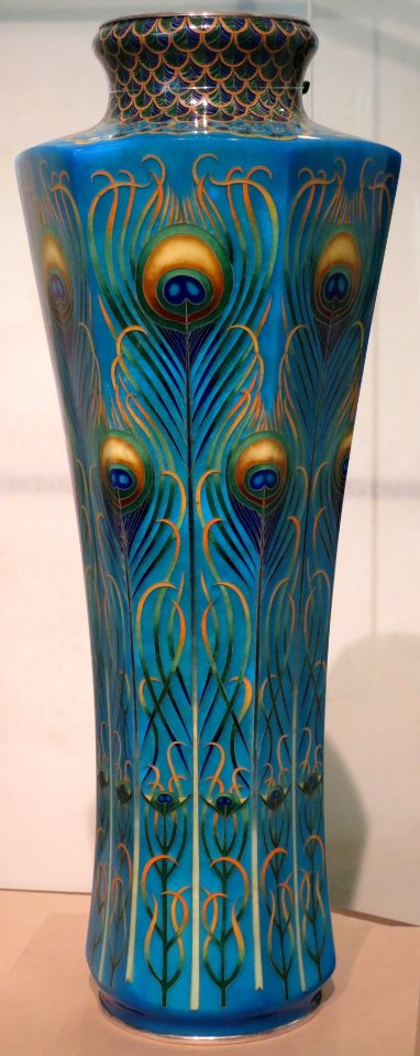 Cloisonné vase with design of peacock feathers by Kawade Shibataro, LACMA