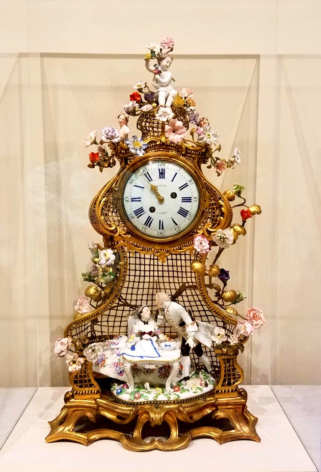 Clock, movement by Jacow, Paris, porcelain by Meissen Manufactory and Vincennes Manufactory, mid 1700s, gilt bronze, enameled metal, porcelain, gilding - Museum of Fine Arts, Boston - 20180922 162904