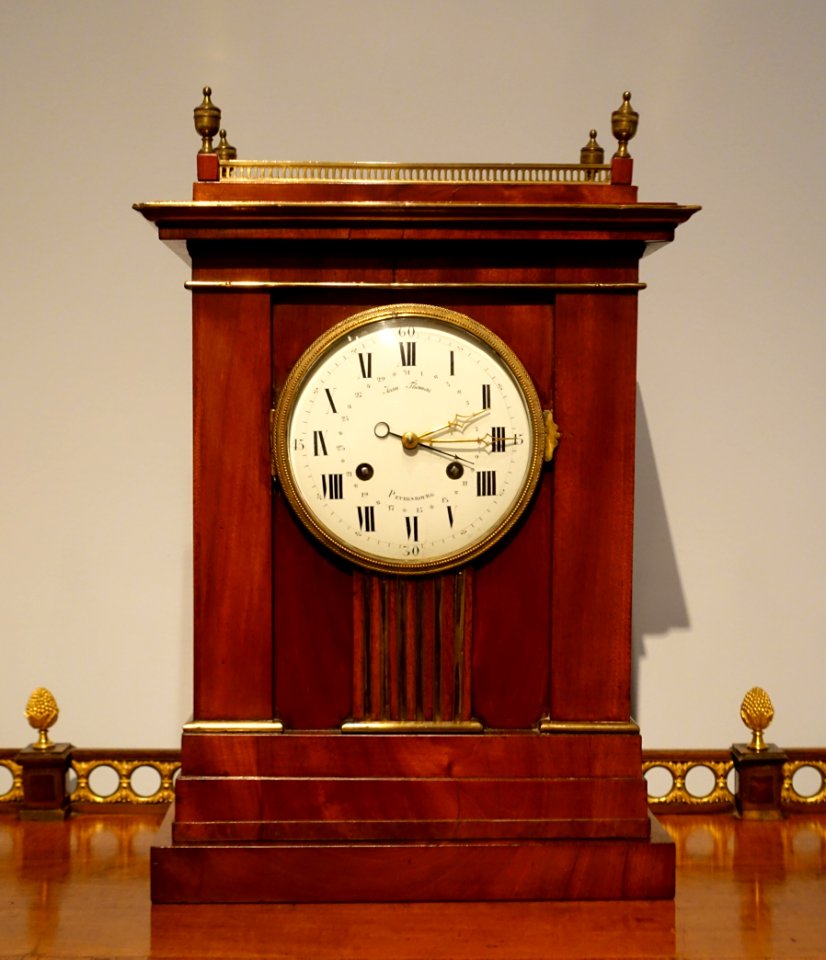 Clock by David Roentgen, movement attrib. Elie Prudhomme, Germany, Neuwied-at-the-Rhine, c. 1780-1790, woods, brass, gilt bronze, enamel, 2002.237 - Metropolitan Museum of Art - New York City - DSC07640