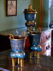 Cloisonne and gilt, China, said to be from the Summer Palace, Beijing, taken at time of Boxer Uprising - Blue Drawing Room - Shugborough Hall - Staffordshire, England - DSC00334
