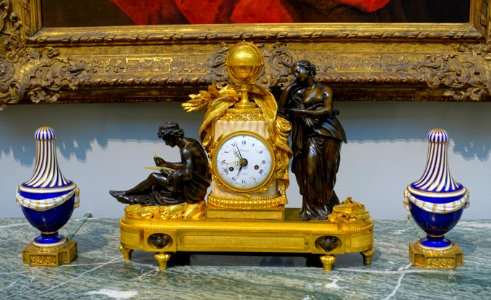 Clock with figures of Study and Philosophy, Simon-Louis Boizot, Renacle-Nicolas Sotiau, c. 1785-1790, with Sevres vases, c. 1765-1770- California Palace of the Legion of Honor - San Francisco, CA - DSC02758