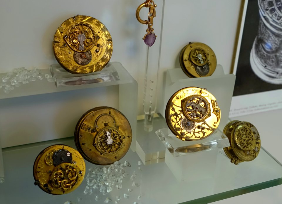 Clocks, including Rumpelsberger of Würzburg and Thomas Thomson of London - Karl Gebhardt Horological Collection - Gewerbemuseum - Nuremberg, Germany - DSC01858