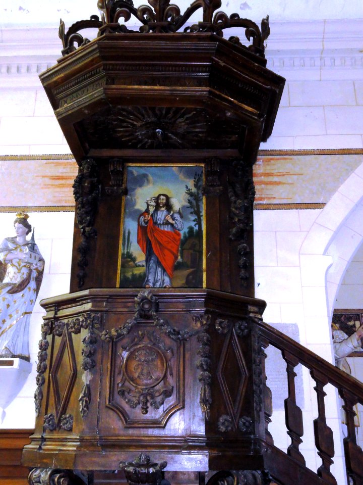 Cliponville (Seine-Mar.) église, la chaire avec tableau Agneau de Dieu