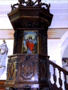 Cliponville (Seine-Mar.) église, la chaire avec tableau Agneau de Dieu