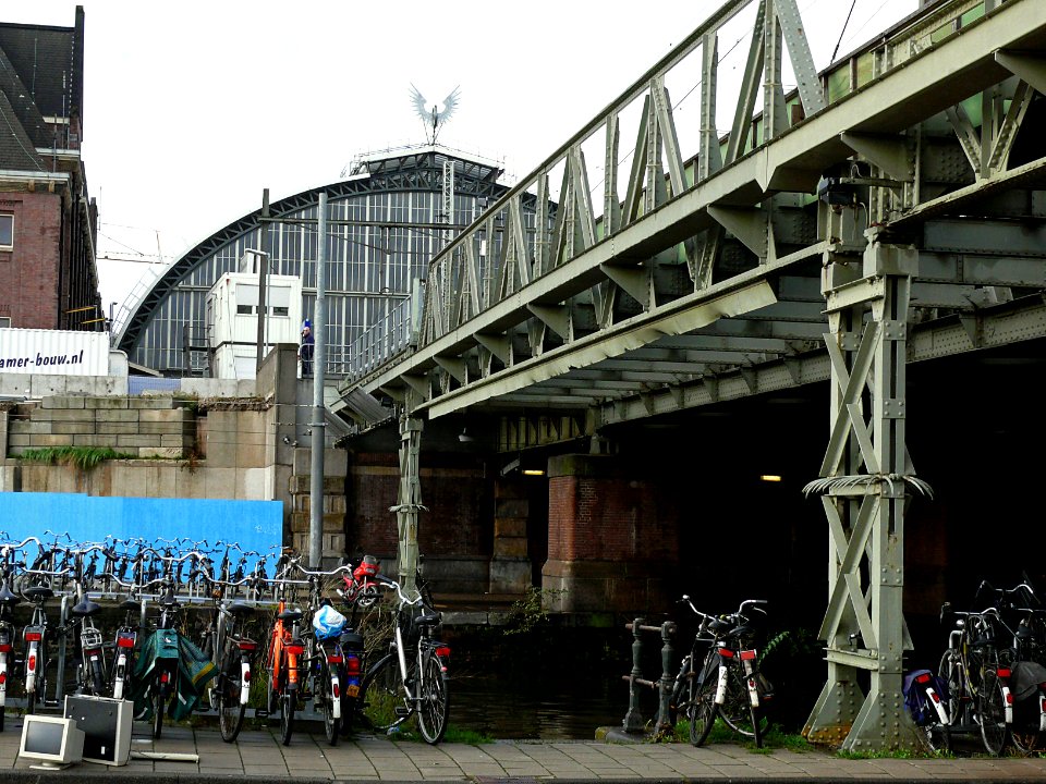 Close-up of old train viaduct on the eastside of Amsterdam Central Station, photo 2006