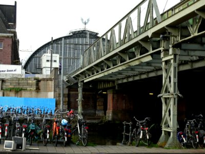 Close-up of old train viaduct on the eastside of Amsterdam Central Station, photo 2006
