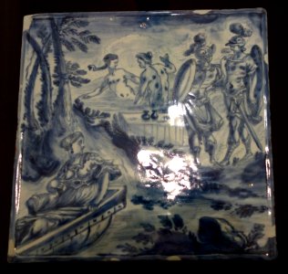 Coaster with Scene of Liberated Jerusalem, last quarter of the 17th century, maiolica with Savona's coat of arms on reverse - Accademia Ligustica di Belle Arti - DSC02160
