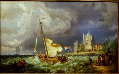 Coastal Shipping by Pieter Cornelis Dommershuijzen, Dutch, 1876, oil on canvas - Middlebury College Museum of Art - Middlebury, VT - DSC08098