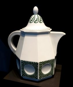 Coffee and tea set 'Weimar' by Albin Muller, 4 of 5, c. 1908, porcelain, green underglaze - Museum Künstlerkolonie Darmstadt - Mathildenhöhe - Darmstadt, Germany - DSC06159