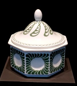 Coffee and tea set 'Weimar' by Albin Muller, 3 of 5, c. 1908, porcelain, green underglaze - Museum Künstlerkolonie Darmstadt - Mathildenhöhe - Darmstadt, Germany - DSC06161