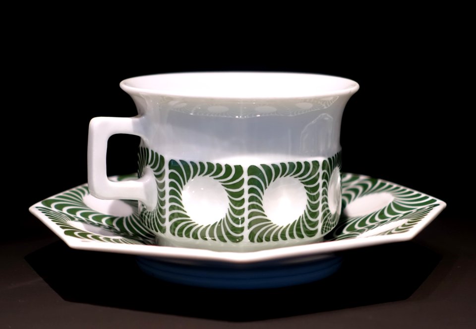 Coffee and tea set 'Weimar' by Albin Muller, 2 of 5, c. 1908, porcelain, green underglaze - Museum Künstlerkolonie Darmstadt - Mathildenhöhe - Darmstadt, Germany - DSC06158
