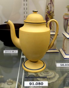 Coffeepot, Josiah Wedgwood, Etruria, Staffordshire, England, 1785-1810, caneware, encaustic blue, HD 91.080 - Flynt Center of Early New England Life - Deerfield, Massachusetts - DSC04701