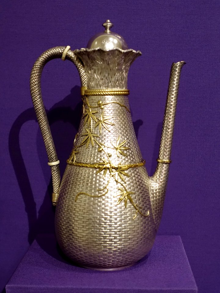 Coffeepot, Whiting Manufacturing Company, North Attleboro, Massachusetts, c. 1883, silver, gilt silver, ivory - Dallas Museum of Art - DSC04867