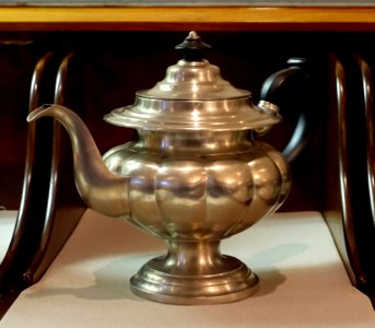 Coffeepot, 6-cup, Reed & Barton, Britannia metal and wood - Old Colony History Museum - Taunton, Massachusetts - DSC03789