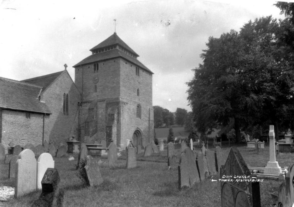 Clun church - tower restored 1915 (1295163)
