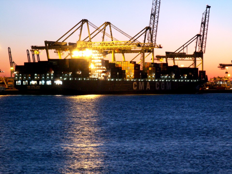 CMA CGM Tosca IMO 9299783 by Night, Port of Rotterdam, Holland 29-Jan-2006