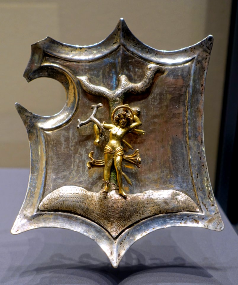 Coat of arms with Saint Sebastian, Hesse or Thuringia, late 1400s, silver - Hessisches Landesmuseum Darmstadt - Darmstadt, Germany - DSC00391