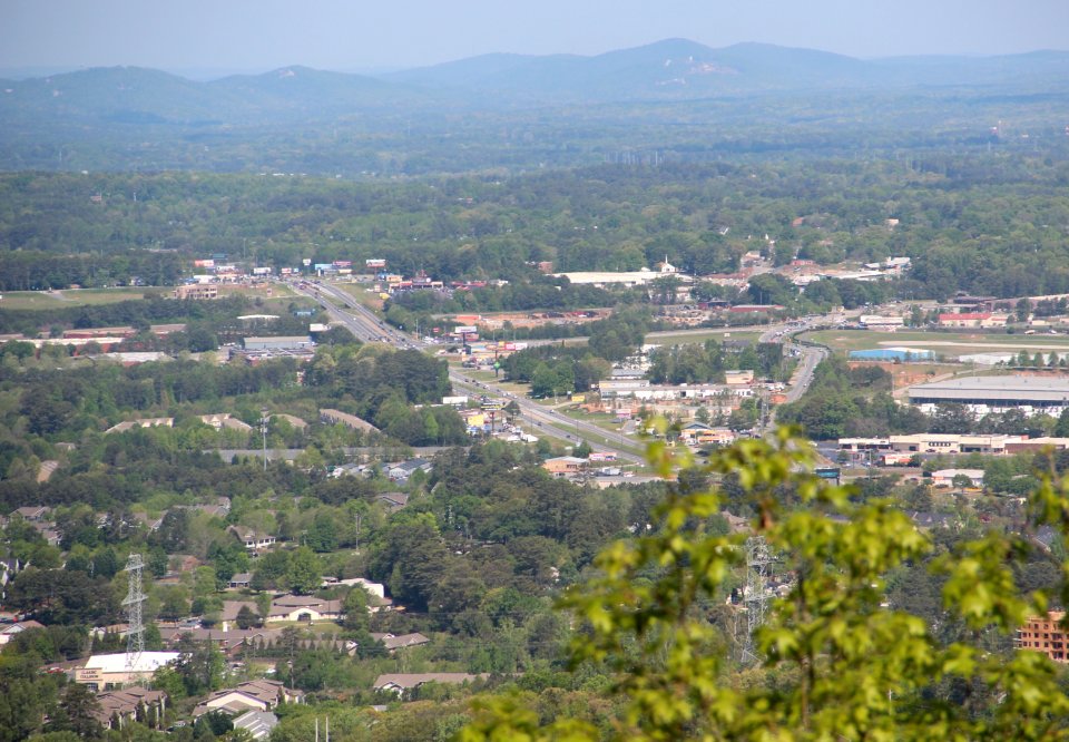 Cobb Parkway (US41) viewed from Kennesaw Mountain, April 2017