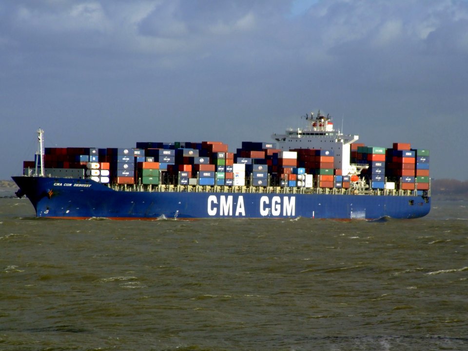 CMA CGM Debussy IMO 9235907 , leaving Port of Rotterdam, Holland 21-Jan-2007