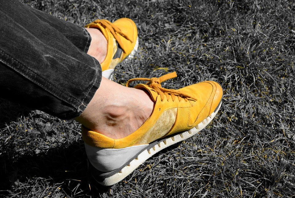 Sports shoes yellow hiking
