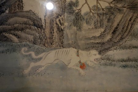 Clearing Out the Mountain, Demons Fighting with Animals in the Forest, detail 2, China, Ming dynasty, c. 1500, ink and color on paper - Berkeley Art Museum and Pacific Film Archive - DSC04201