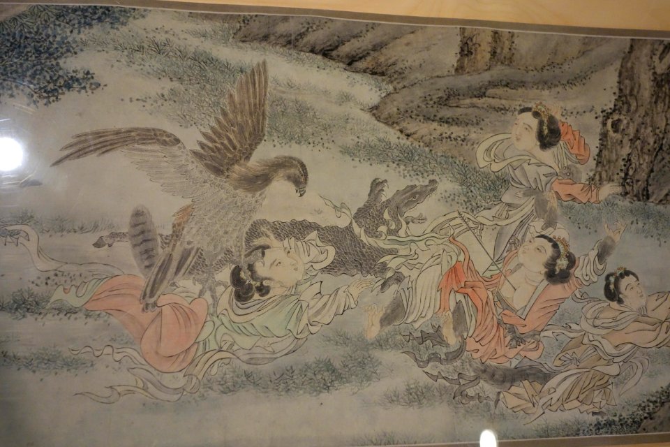 Clearing Out the Mountain, Demons Fighting with Animals in the Forest, detail 3, China, Ming dynasty, c. 1500, ink and color on paper - Berkeley Art Museum and Pacific Film Archive - DSC04202