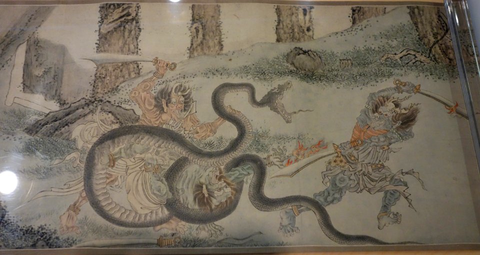 Clearing Out the Mountain, Demons Fighting with Animals in the Forest, detail 4, China, Ming dynasty, c. 1500, ink and color on paper - Berkeley Art Museum and Pacific Film Archive - DSC04207