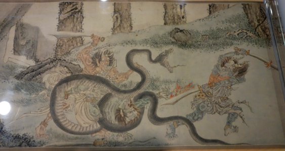 Clearing Out the Mountain, Demons Fighting with Animals in the Forest, detail 4, China, Ming dynasty, c. 1500, ink and color on paper - Berkeley Art Museum and Pacific Film Archive - DSC04207