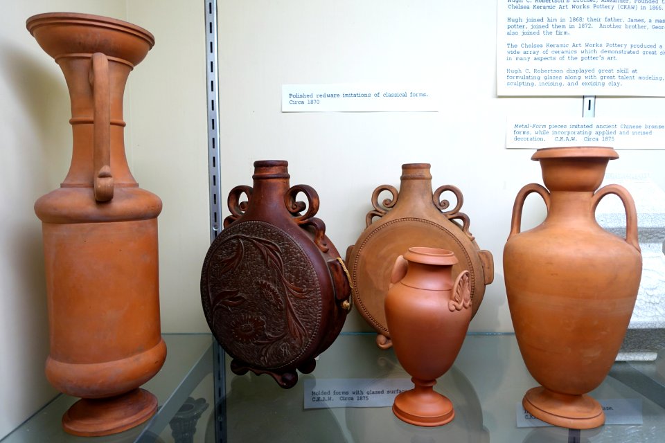 Classical forms, Chelsea Keramic Art Works, c. 1870, redware - Dedham Historical Society - Dedham Massachusetts - DSC04246