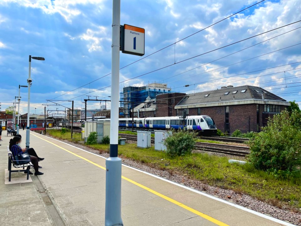 Class 345 departing from pl 5, Romford, 2021
