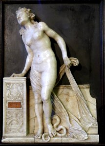 Cleopatra - Euridice by Monogrammist PE, possibly Peter Ehemann, 1532, alabaster on slate - Bode-Museum - DSC03040