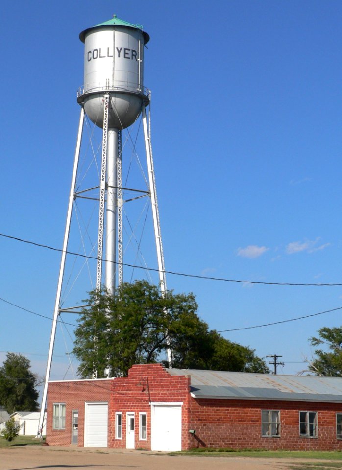 Collyer, Kansas NE water tower from SW 1