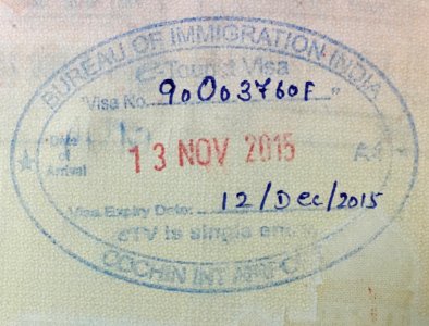 Cochin passport stamp evisa arrival 1
