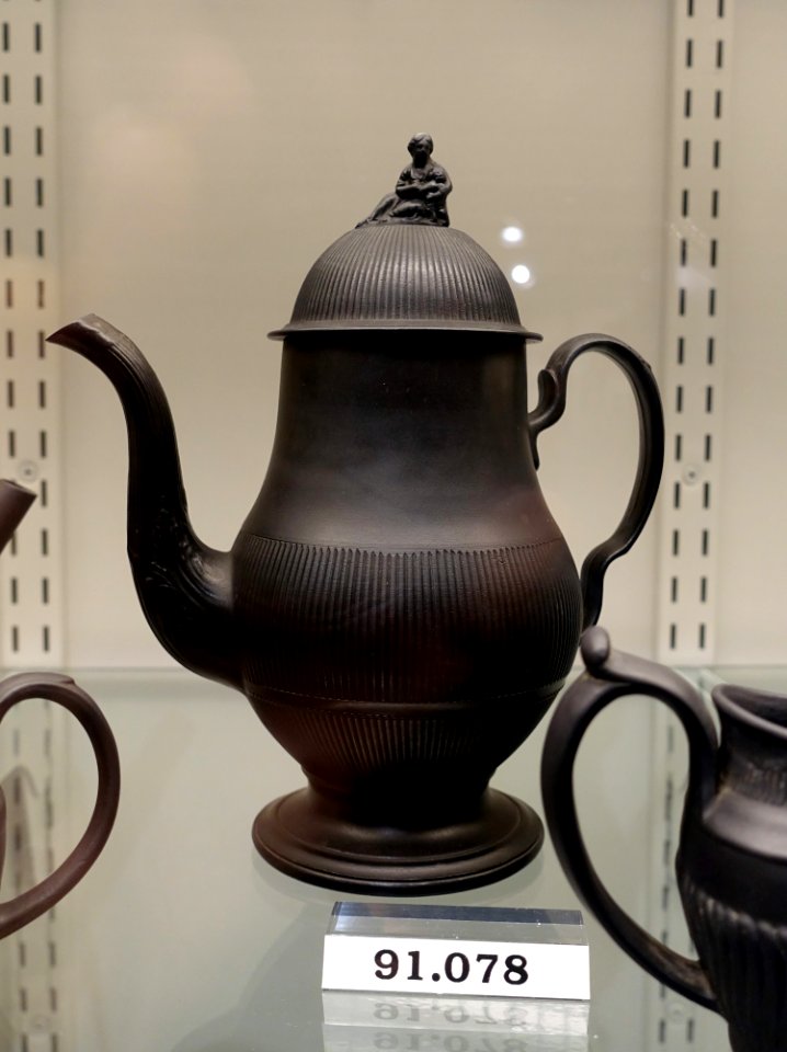 Coffee pot, possibly by John Birch, Staffordshire, England, 1790-1810, black basalt stoneware, HD 91.078 - Flynt Center of Early New England Life - Deerfield, Massachusetts - DSC04679