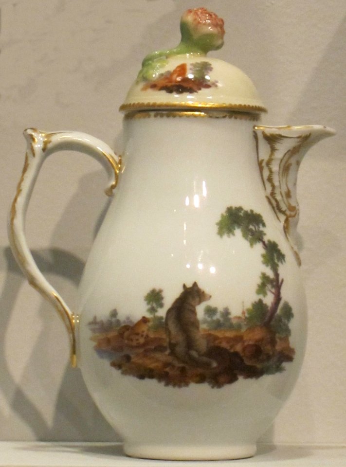 Coffee pot from German hard-paste porcelain breakfast set, c. 1765, Berlin, Honolulu Museum of Art