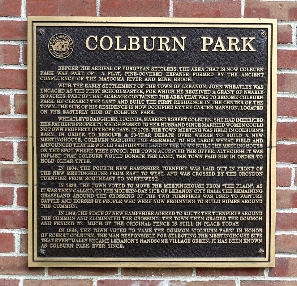 Colburn Park plaque - Lebanon, NH - DSC02635