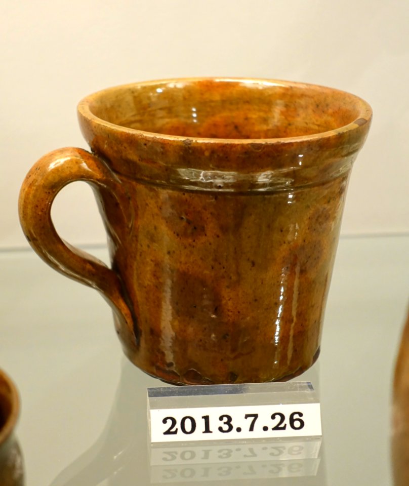 Colander or strainer, Pennsylvania or western New York, c. 1850, lead-glazed redware, item HD 2013.7.26 - Flynt Center of Early New England Life - Deerfield, Massachusetts - DSC04076