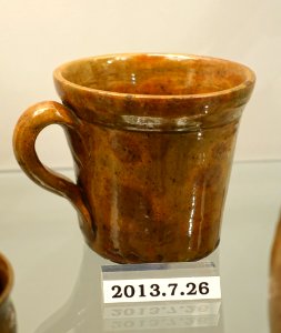Colander or strainer, Pennsylvania or western New York, c. 1850, lead-glazed redware, item HD 2013.7.26 - Flynt Center of Early New England Life - Deerfield, Massachusetts - DSC04076