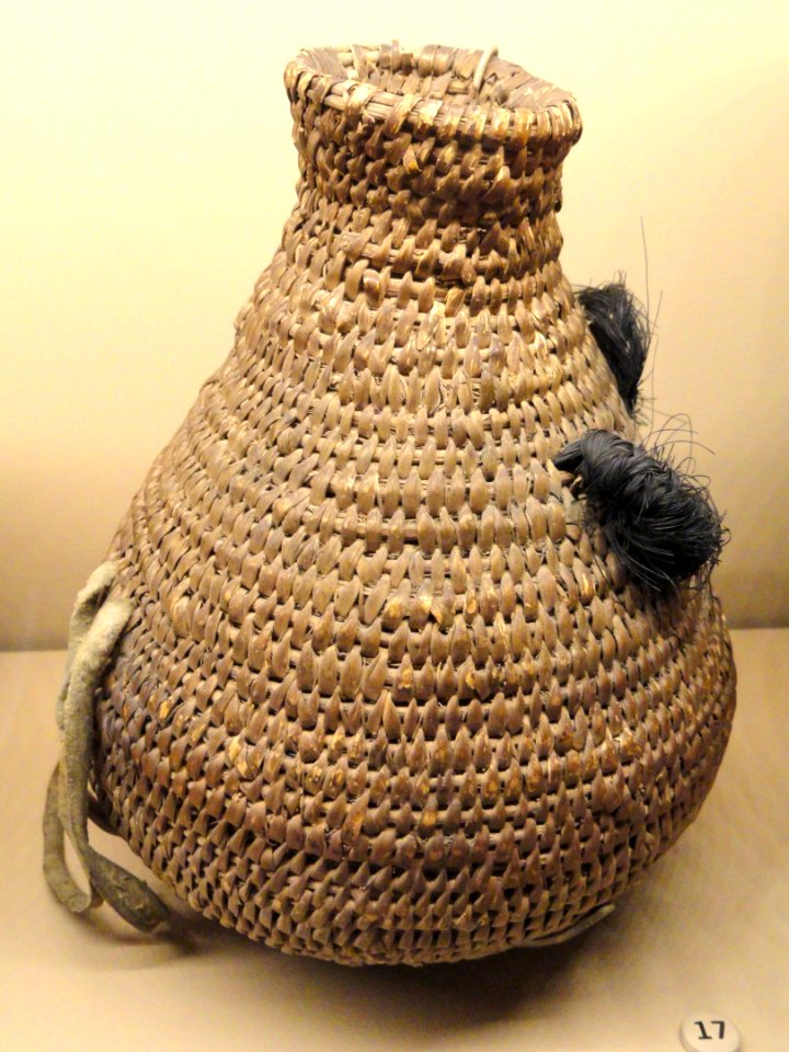 Coiled water jar, 1880s, Shoshone, Utah, plant material and horsehair - Natural History Museum of Utah - DSC07299