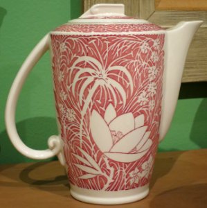 Coffee pot in 'Hawaiian Flowers' pattern, Vernon Kilns, designed by Don Blanding, 1938-42