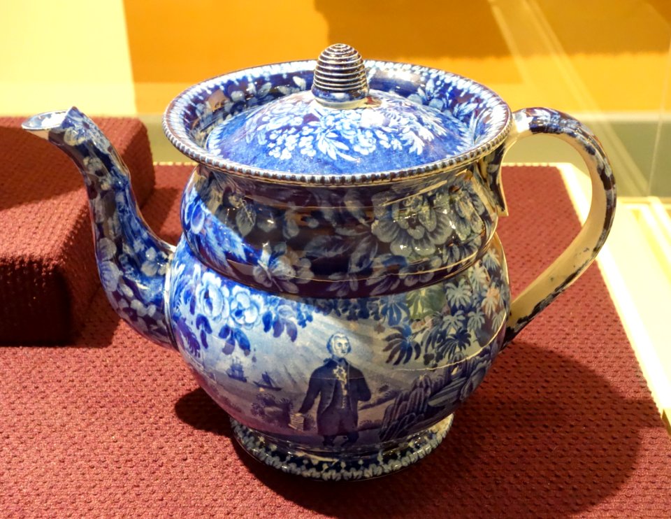 Coffee Pot with George Washington, view 1, Enoch Wood & Sons, Burselm, England, c. 1830, glazed earthenware - Brooklyn Museum - DSC09292