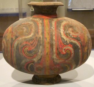 Cocoon-shaped vessel, Han dynasty, earthenware with polychrome, Honolulu Museum of Art photo