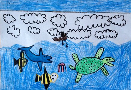 Kids drawing fish turture
