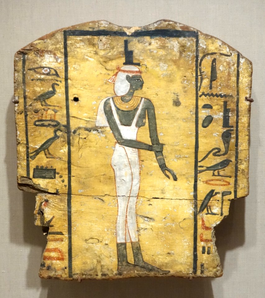 Coffin Fragment Showing Mourning Isis - Egypt, Late Period, Dynasties 26-31, c. 664-332 BC, painted wood - Brooklyn Museum - Brooklyn, NY - DSC08778